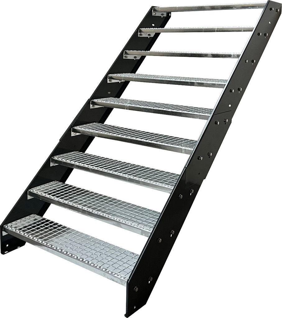Stahl Wangentreppe Gitterroststufen 9 Stufen - Verzinkt & Anthrazit pulverlackierten Wangen - (B x H x T) 80 x 171 x 177 cm