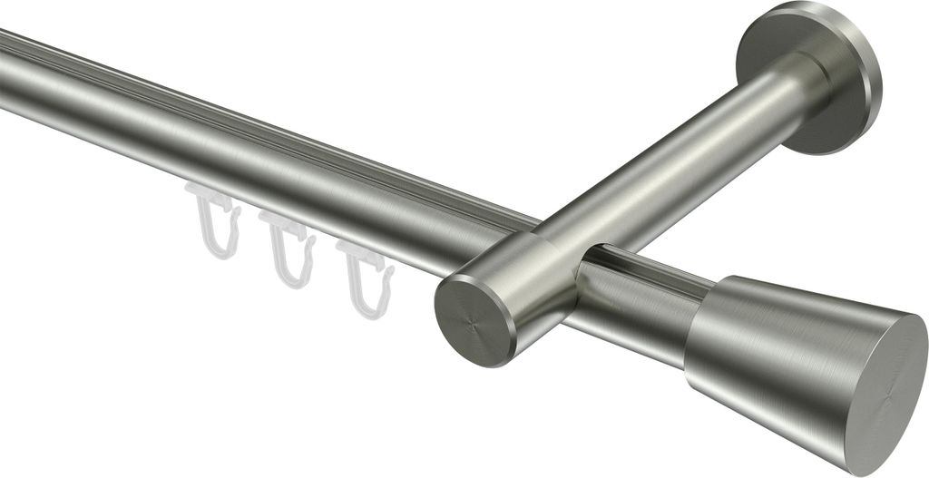Interdeco Innenlaufstange / Gardinenstange mit Innenlauf Edelstahl-Optik, Typ Prestige Sitra (Konus), 20 mm Ø 1-läufig, 520 cm
