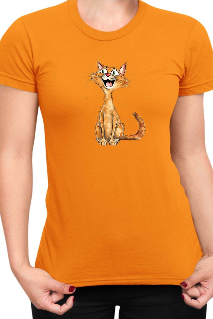 Damen T-Shirt Funny Cats Breeds Abyssinian Cat 005, Lady 2XL / Orange