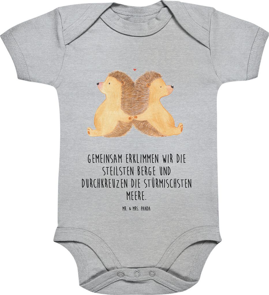 Mr. & Mrs. Panda Einteiler Igel händchenhaltend 3. - 6. Monat - Heather Grey - Geschenk, Liebe, Love, Babybody, babykleidung body, Hochzeit, Stram...