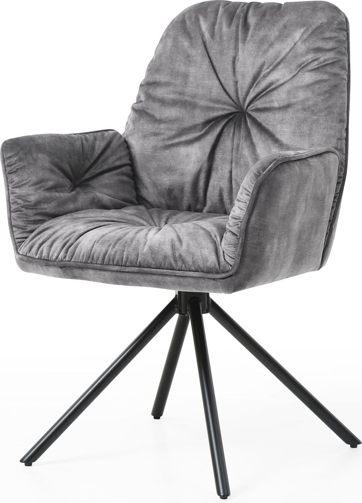 SalesFever Armlehnstuhl mit 360 Grad Drehfunktion | Bezug Vintage Samtvelours | Gestell Metall | B 61 x T 59 x H 90 cm | grau