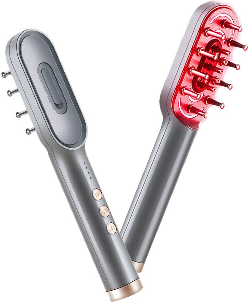 Kopfhautpflegegerät mit Lichtstrahl und Mikroströmen–Elektrischer Massagekamm für Haarwuchs und Kopfhautbehandlung,in Grau,regt die Durchblutu...