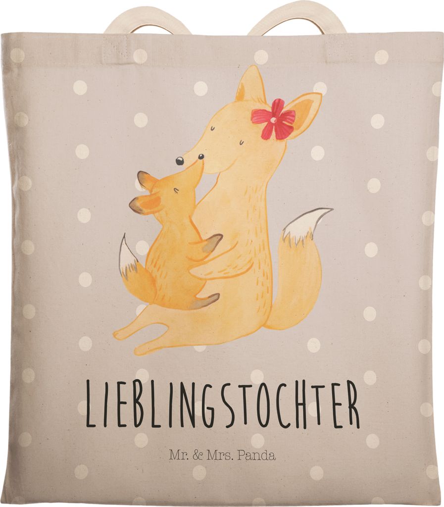 Mr. & Mrs. Panda einkaufsshopper Fuchs Mama - Grau Pastell - Geschenk, Tote Bag, Tasche, Tragetasche Bedruckt, Mutter, Tochter, Stoffbeutel, Famili...