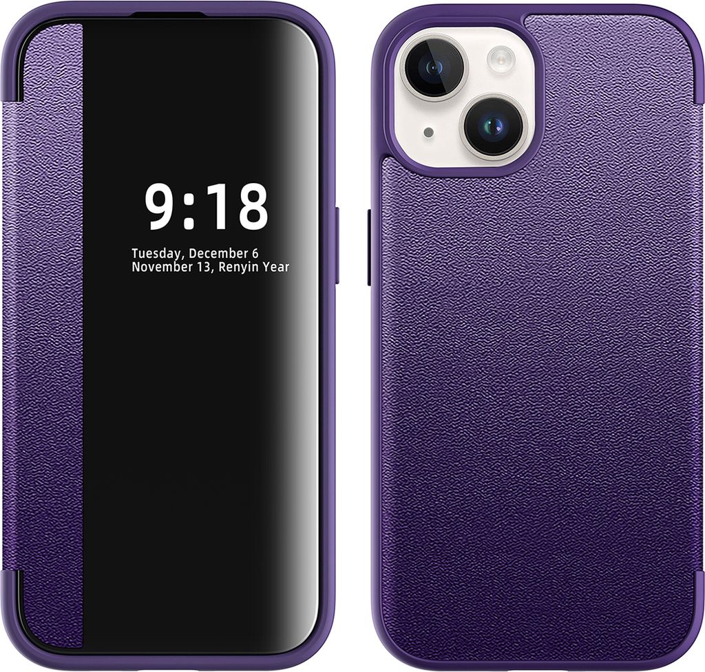 iPhone 15 Hülle, Schlank Kunstleder Klapp Ledertasche Produktbild 