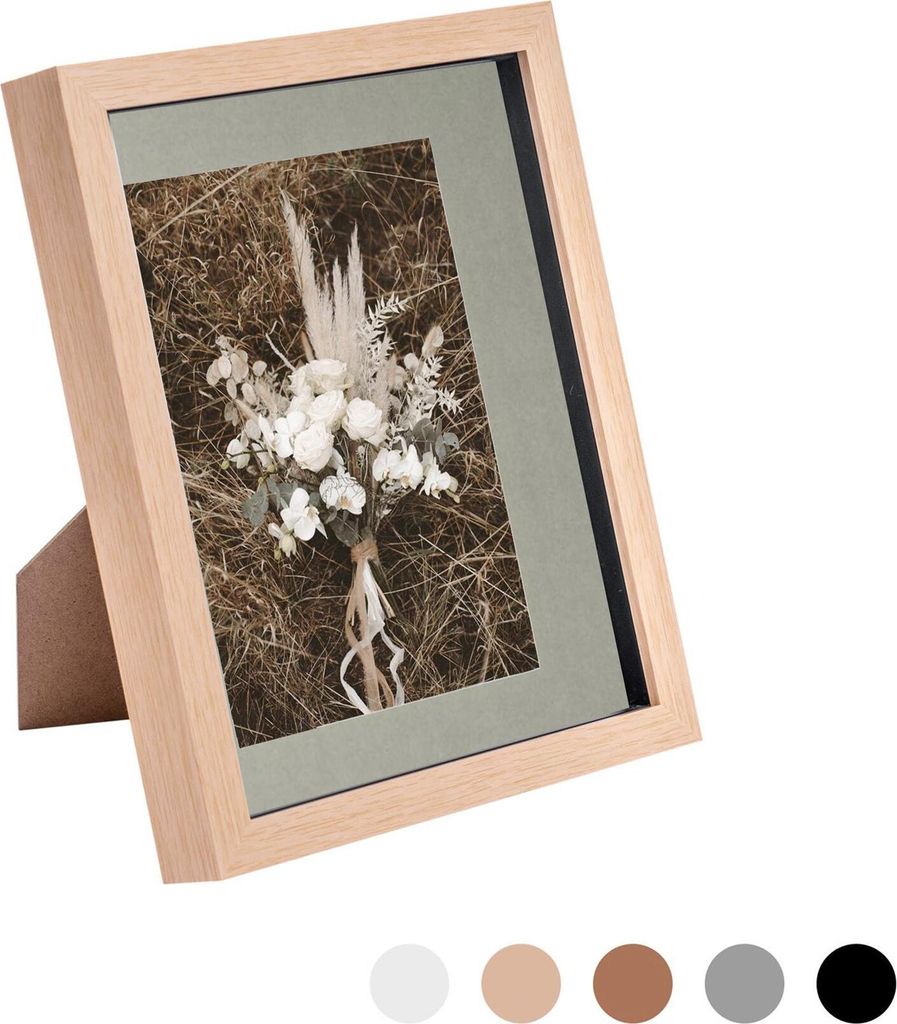 Nicola Spring 8 x 10 3D-Schatten-Kasten-Foto-Rahmen - Pop-up-Anzeige Bilderrahmen mit 5 x 7 Montage - Glas Aperture - hellen Holz / Grau