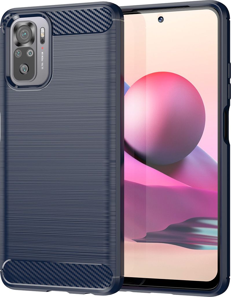 Redmi Note 10S Hülle, Carbon-Faser TPU Silikon Stoßfest Schutzhülle für Xiaomi Redmi Note 10 4G / Note 10S Blau