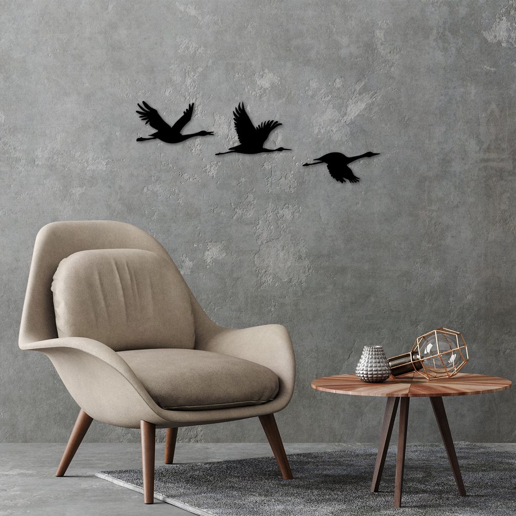 Wallity, Migrant Birds - 302, Wanddeko, Schwarz, Metall, 14 x 26 cm