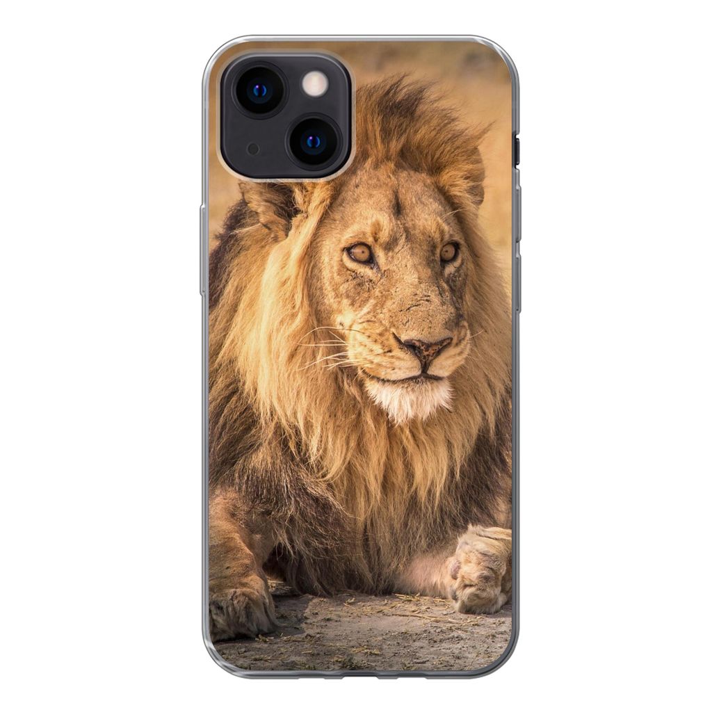 MuchoWow Handyhülle Schutzhülle Hülle für iPhone 13 mini Löwe - Nahaufnahme - Savanne Silikon Softcase Handy Hülle - Softcase