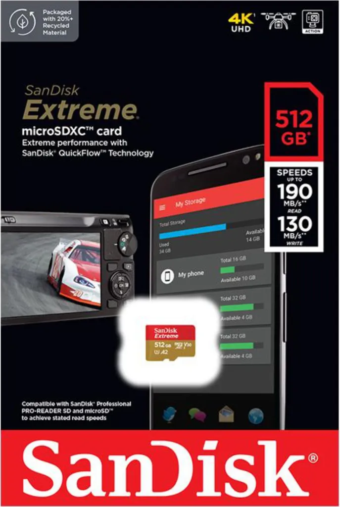 microSD 512 Go SanDisk Extreme Idéale pour Filmer en 4K avec GoPro ou DJI