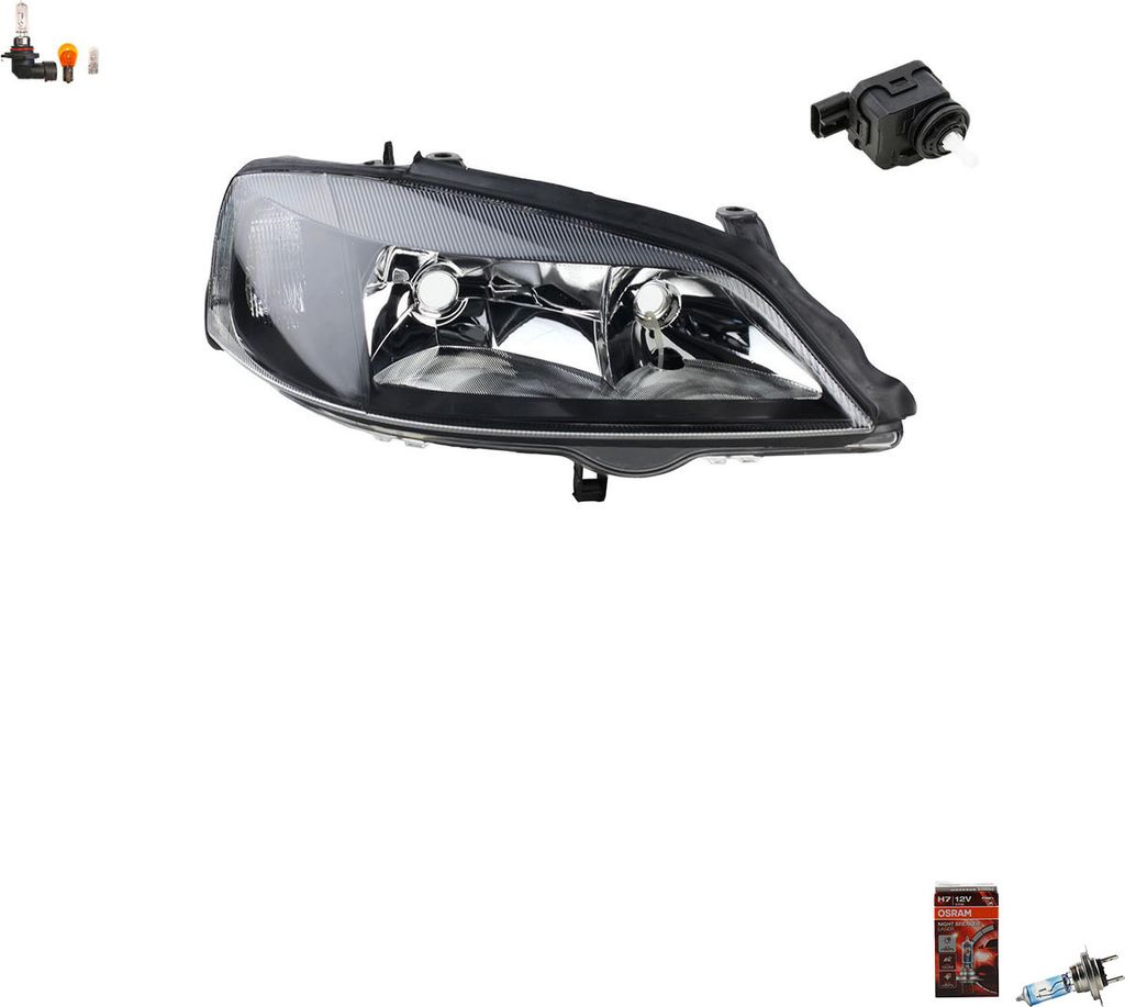 Johns, Scheinwerfer schwarz + Osram Night Breaker Laser passend für Opel Astra G Rechts 6207044 5288904AB 90590665 1216288 09194593 09199895 09201951