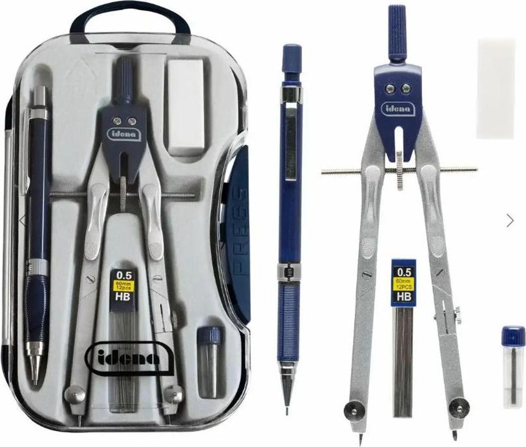 Idena Zirkel Set mit Radierer Druckbleistift und Minen Produktbild 