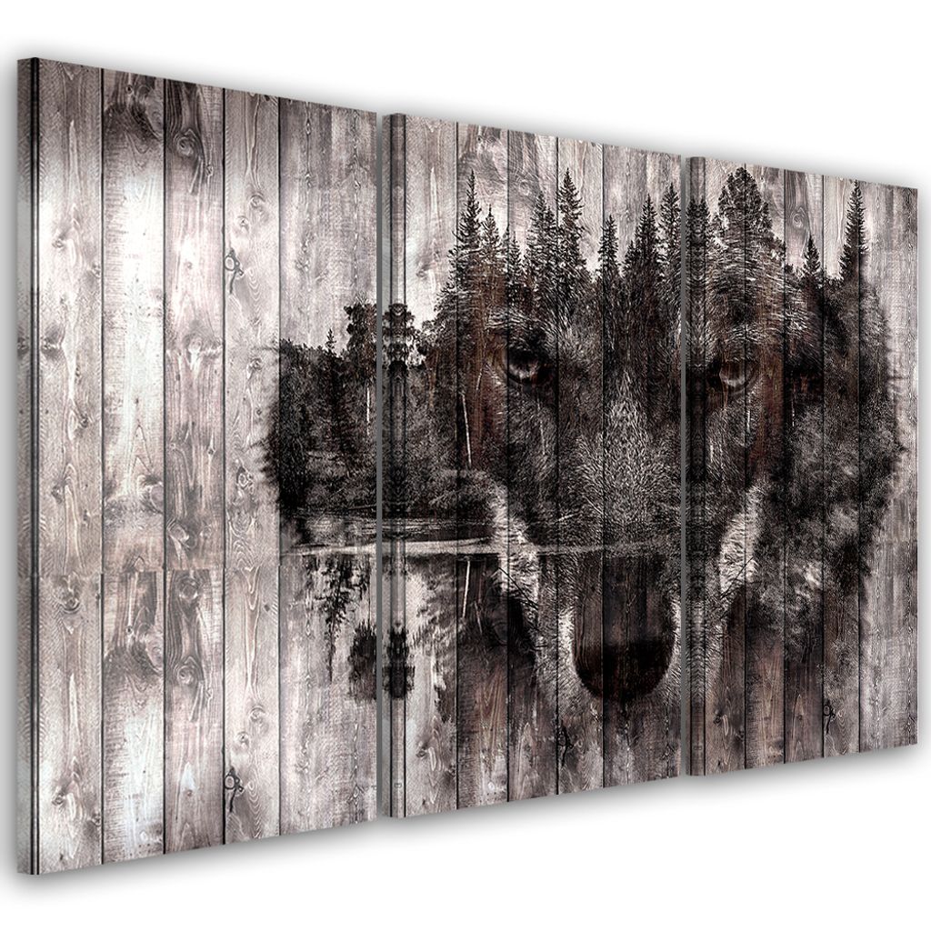 Triptychon auf leinwand tiere - grau 150x100 cm Feeby grau wandbild bereit zum aufhängen