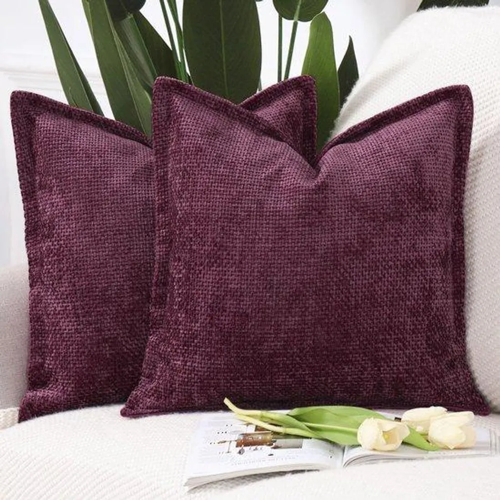 Duo de coussins bordeaux 45x45 cm velours anti-taches pour salon