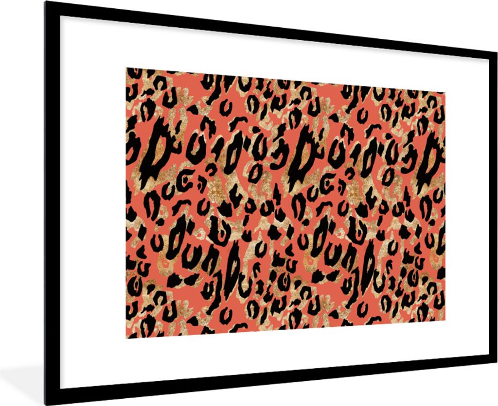 MuchoWow Gerahmtes Poster Pantherdruck - Muster - Rosa 90x60 cm - Poster mit Schwarzem Bilderrahmen Wandposter Rahmen Foto Bilder - Wanddekoratio...