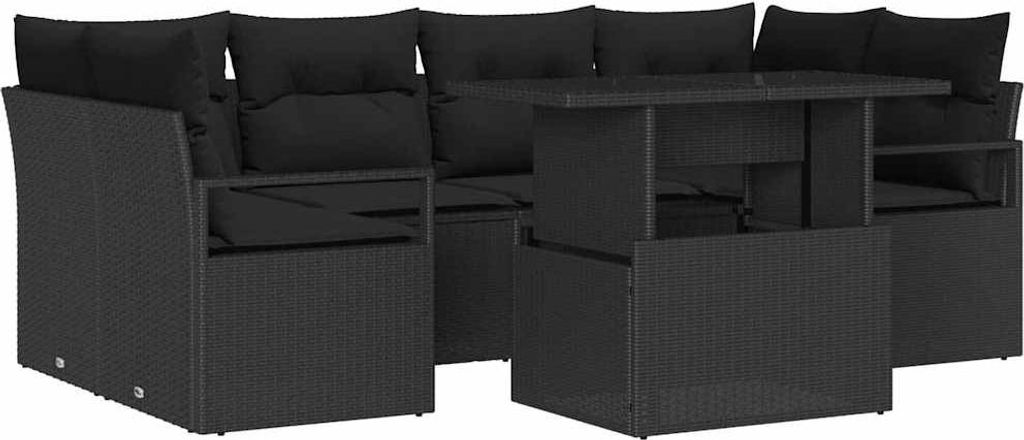 vidaXL Gartensofa-set mit Speicher 7 pcs Schwarz Poly-Rattan