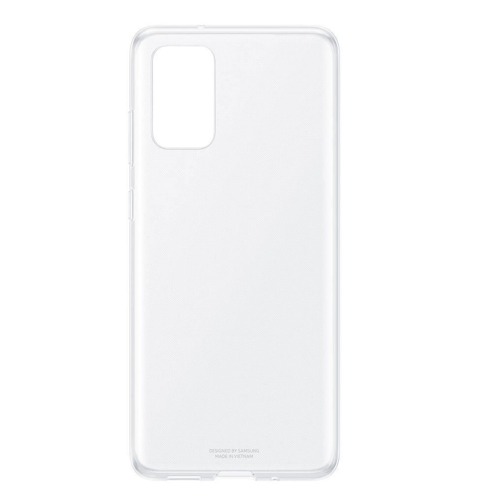 A transparent plastic phone case is shown against a white background.