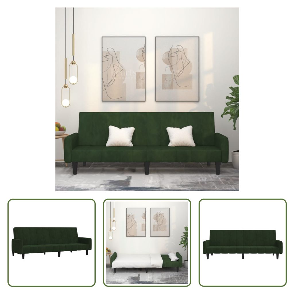 The Living Store Schlafsofa 2-Sitzer Dunkelgrün Samt