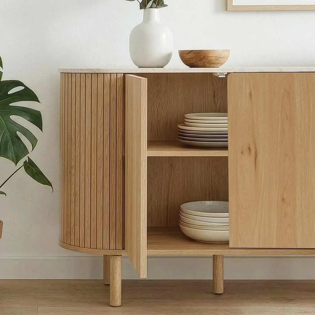 Buffet Design Helios 160 cm : Rangement Chic et Plateau Travertin