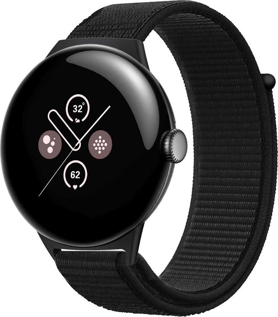 Strap-it Nylon-Smartwatch-Armband mit Klettverschluss – passend für die größere Google Pixel Watch 3 – 45 mm (schwarz)