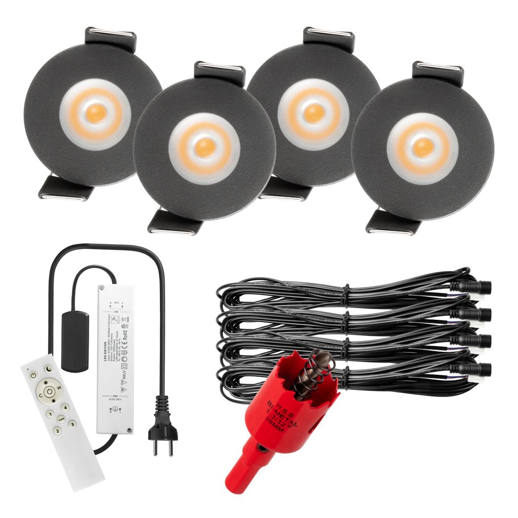 S-Polylight PREMIUM Mini LED- Einbauspots Warmweiss 3.000K, Smart, Smarthome, App, Alexa, DIMMBAR, IP65, FUNK 3W LED Einbaustrahler Terrassenüberd...