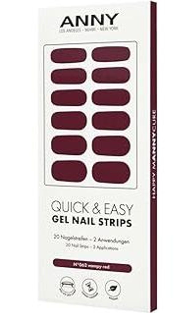 ANNY Gel Nail Strips – UV Nagelfolie zum Aufkleben mit UV Lampe, haltbar & splitterfrei, einfache Anwendung, Farbe: vampy red - Tiefes Bordeaux ...