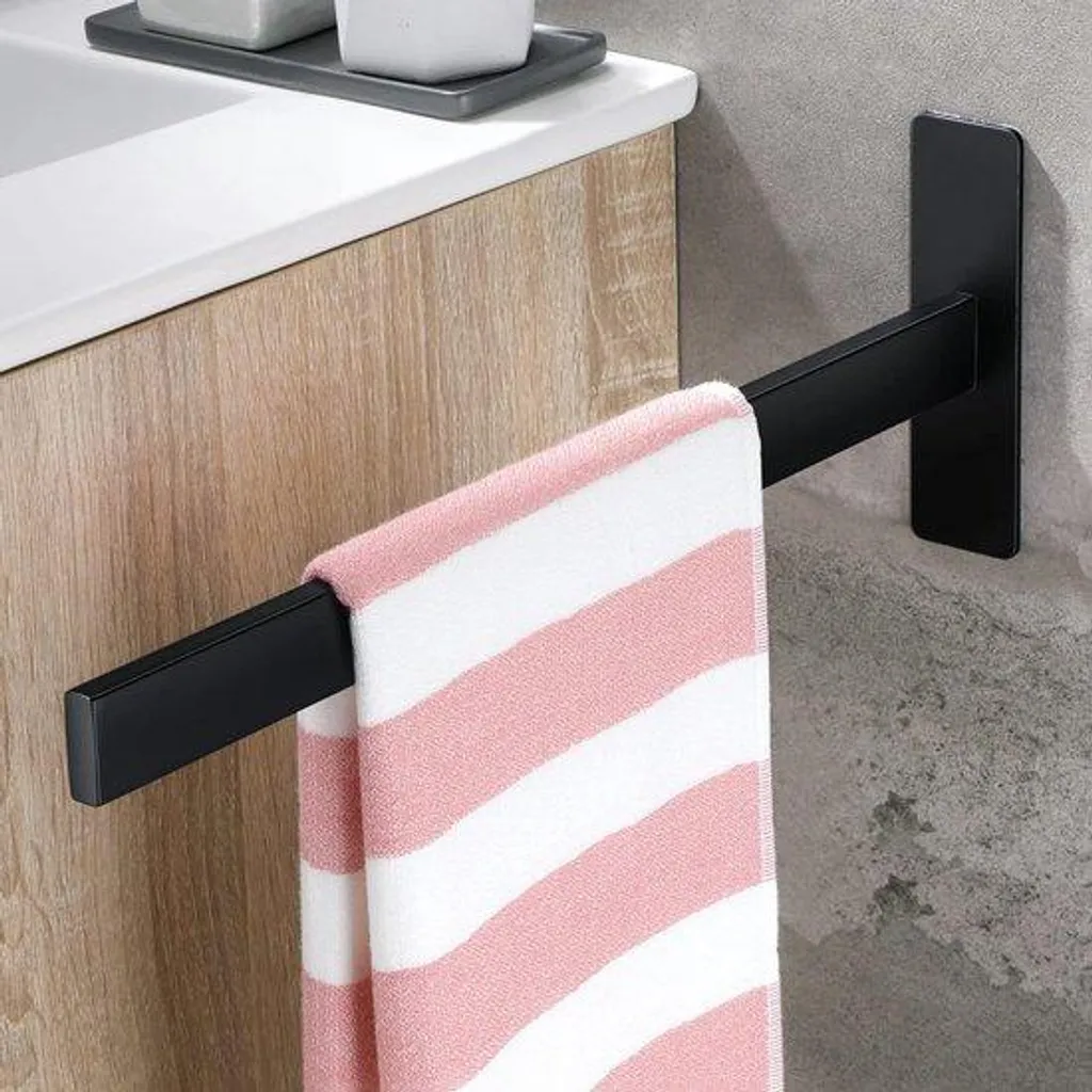 Barre de Serviette Noire 38 cm pour Salle de Bain sans Percer le Mur