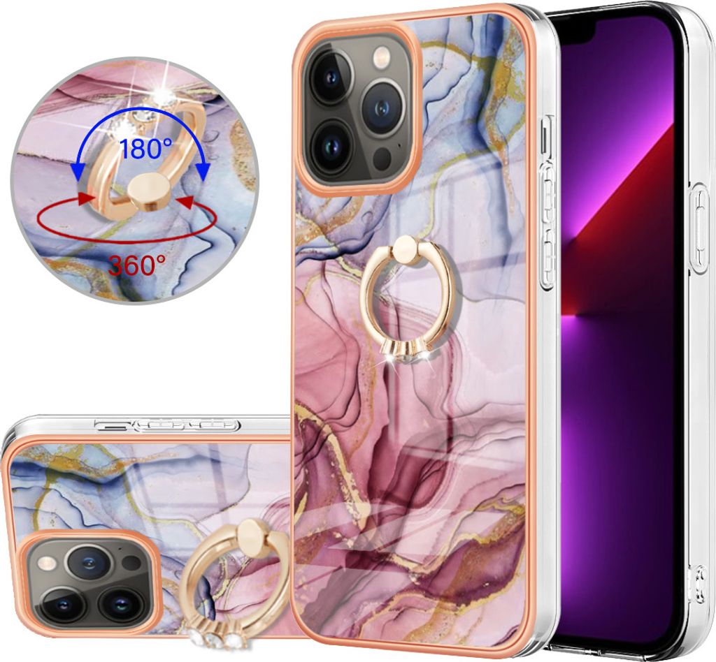 iPhone 13 Pro Max Hülle, Muster TPU Silikon Stoßdämpfer Bumper Schutzhülle mit Ring Ständer für iPhone 13 Pro Max Rosa