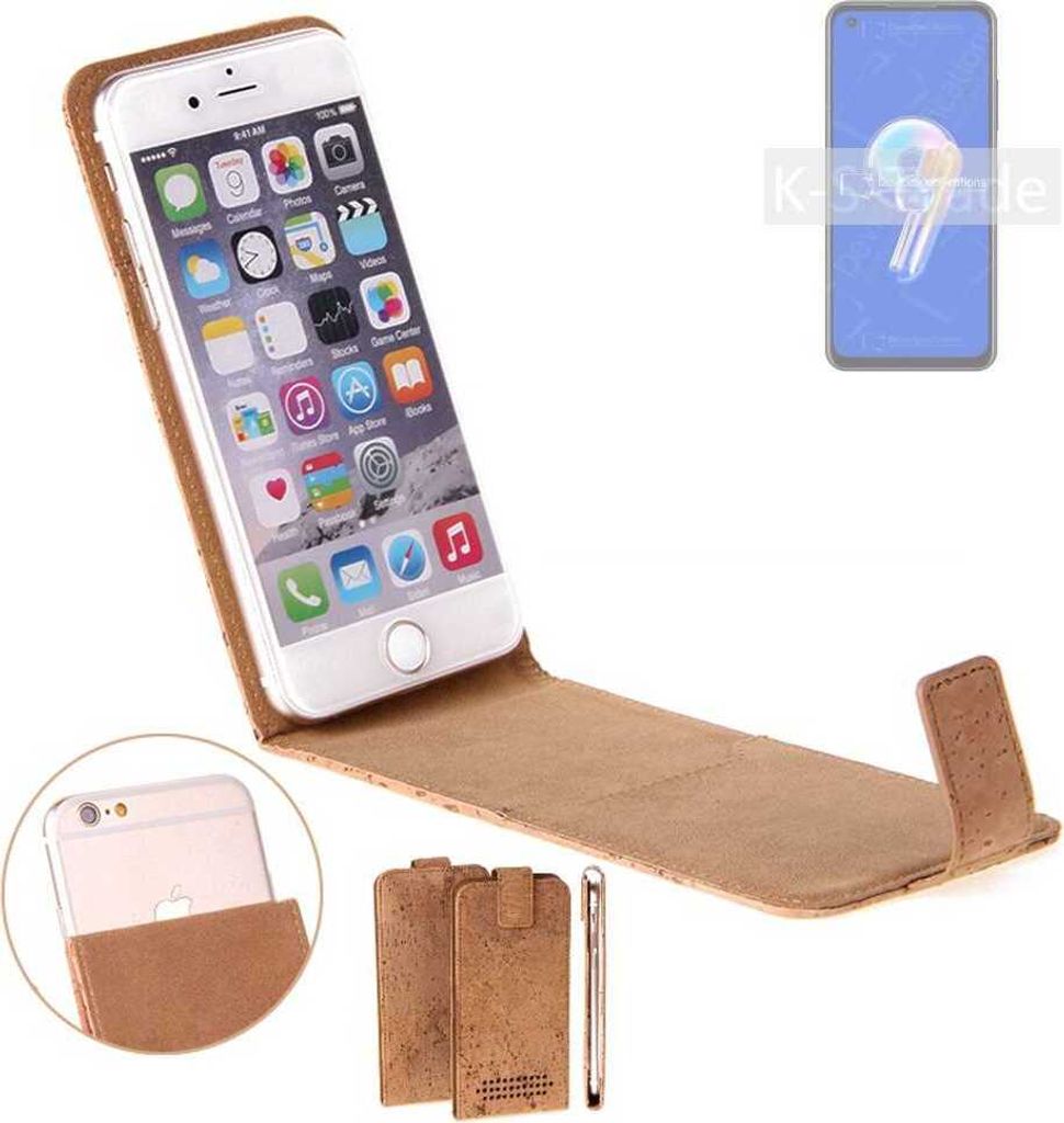 K-S-Trade Handyhülle kompatibel mit Asus Zenfone 9 Kork Hülle Flipstyle Case Schutzhülle Kork Case Hülle Flip cover Klapphülle Klapp, braun 1x