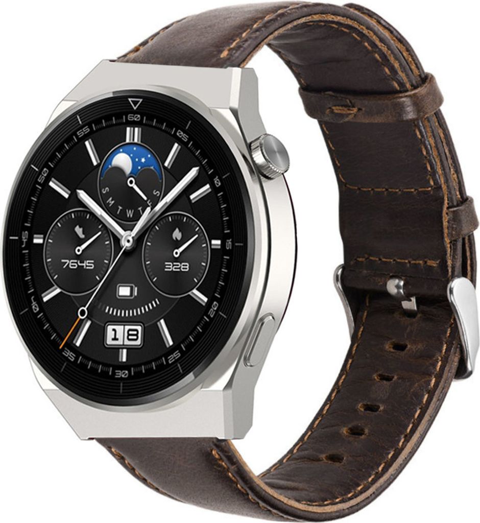 Strap-it Huawei Watch GT 3 Pro 46mm Lederarmband (Dunkelbraun)