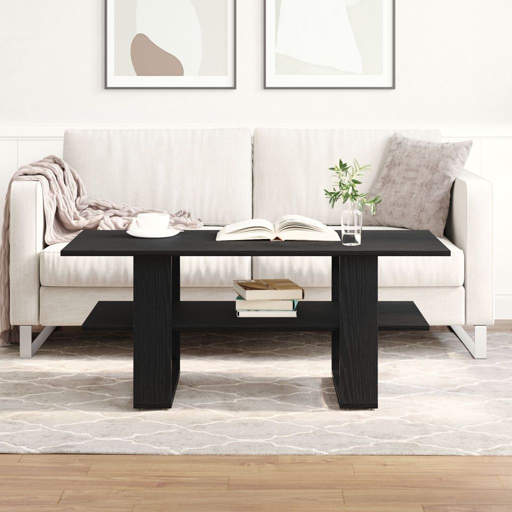Möbel Couchtisch Schwarz Eiche 102x55x42 cm Holzwerkstoff - Couchtische 862432