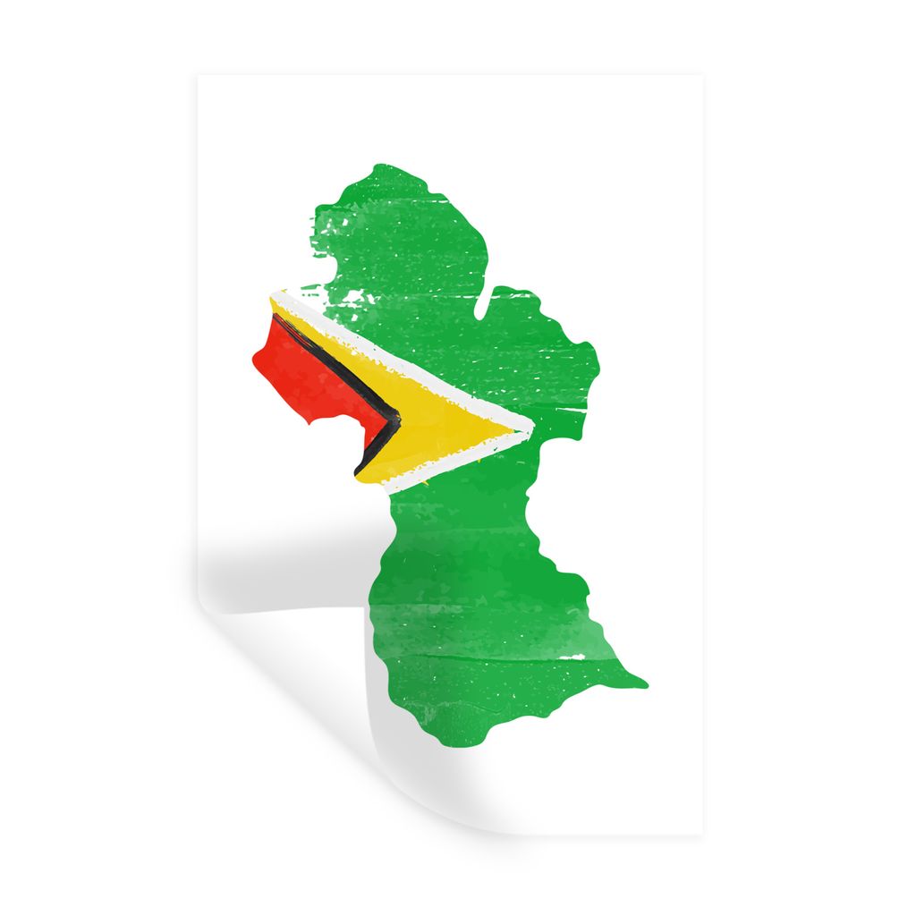 MuchoWow Wandtattoo Wandsticker Wandaufkleber Guyana - Karte - Flagge 60x90 cm Selbstklebend und Repositionierbar - Sticker - Dekorfolie