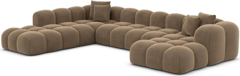 Samtstoff U-Form XXL Lounge Wohnlandschaft Valora Braun Rechts