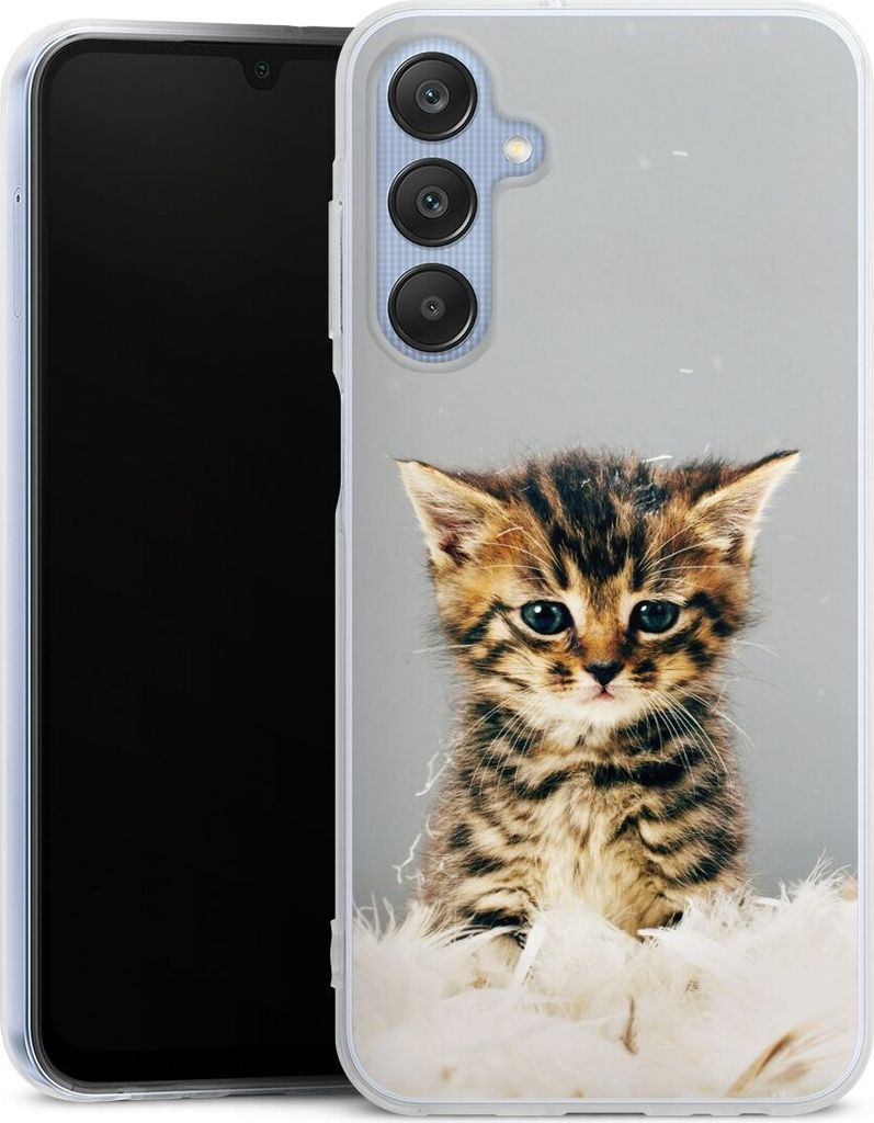 DeinDesign Handyhülle für Samsung Galaxy A25 5G Silikon Hülle Case Smartphone Schutzhülle Feder Haustier Katze