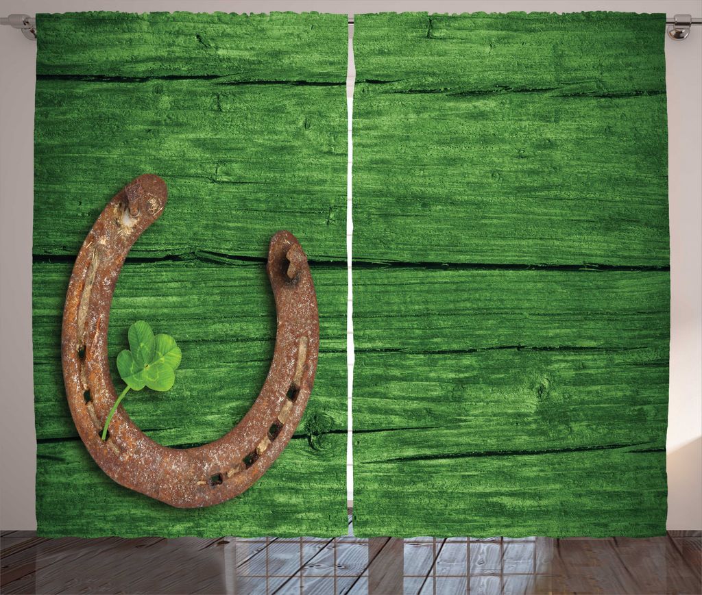 ABAKUHAUS Klee Rustikaler Gardine, Rusty Hufeisen Shamrock, Wohnzimmer Universalband Gardinen mit Schlaufen und Haken, 280 x 225 cm, Grün Pale Red...