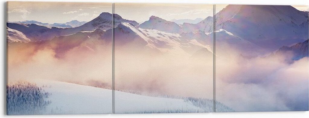Bild auf Leinwand - Leinwandbild - Berge Schnee Winter - 150x50cm - Wand Bild - Wanddeko - Leinwanddruck - Bilder - Kunstdruck - Wanddekoration - L...