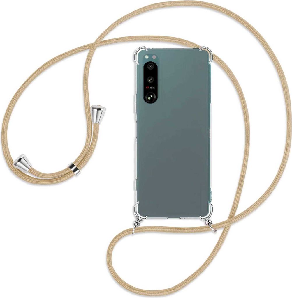 Handykette Backcover-Schutzhülle mit Band (Metall silberfarben) für Sony Xperia 5 IV (6.1'') - caramel