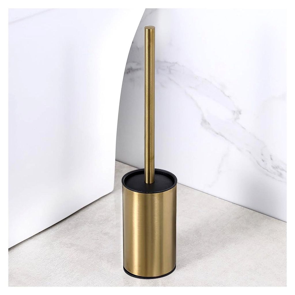 Toilettenbürste und Halter aus Edelstahl, freistehend, Hochleistungsreiniger für das Badezimmer (Gold)