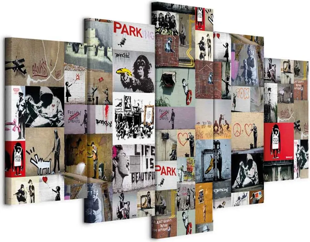 Set Di 4 Quadri Street Art Banksy - Runa Art - Stampa Su Tessuto Non Tessuto - Made In Germany - 4 Pezzi Colorati - 2