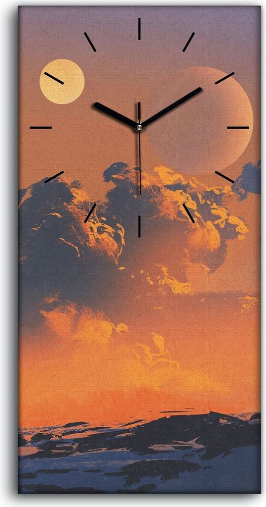 Dekor Leinwand Uhr Wandbilder Quarz 30x60 Cowboy auf einem Pferd Sonnenuntergang - schwarze Hände
