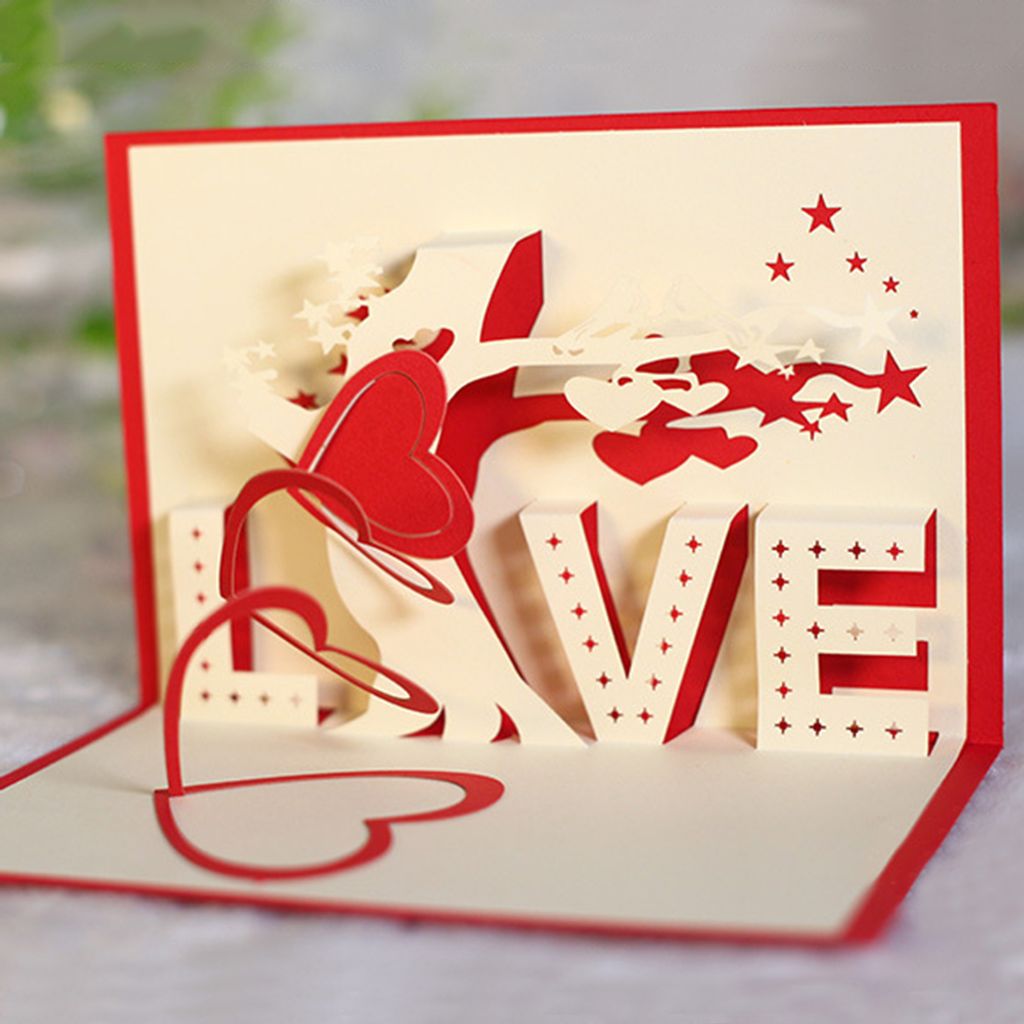 Kreative Love Heart Tree 3D Pop -up -Papier -Grußkarten Festival Geburtstagsgeschenk
