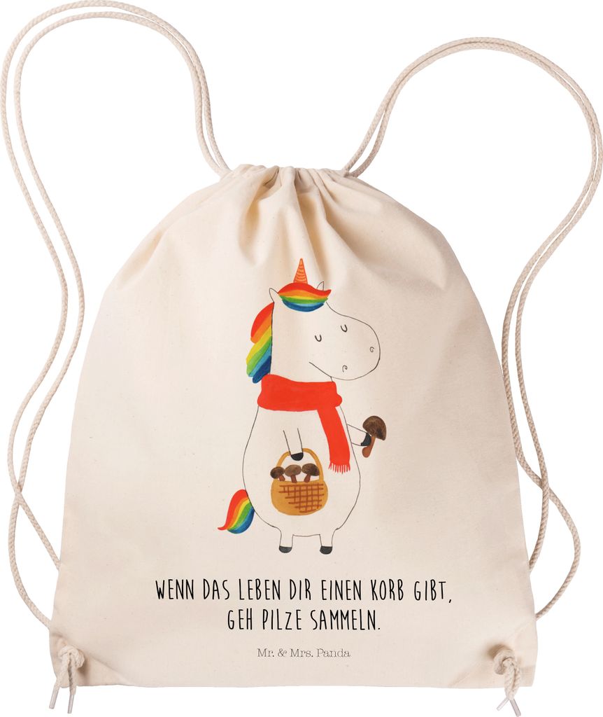 Mr. & Mrs. Panda gym tasche Einhorn Pilz - Transparent - Geschenk, Unicorn, wander rucksack, Jutebeutel, Pilze, Motivation, Spruch, Einhörner, Tur...