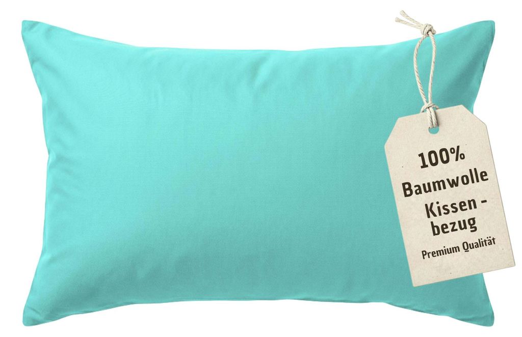 Kissenbezug 30x50 cm Türkis | 100% Baumwolle | Atmungsaktive PREMIUM Kissenhülle mit verdecktem Reißverschluss