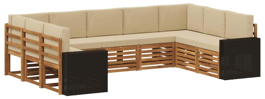 vidaXL Ecksofa Set mit Kissen 9 pcs Natur und Beige Polyester