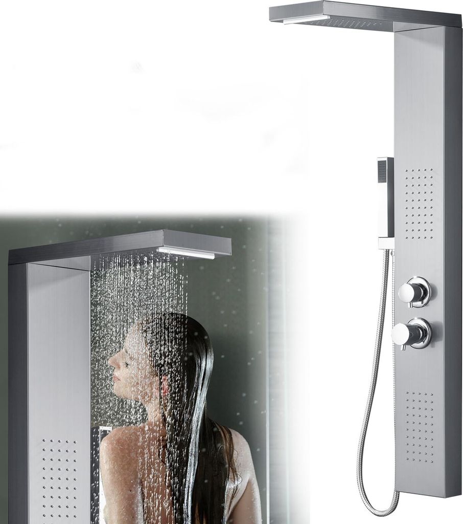 JOIEYOU Edelstahl Duschpaneel 4 in 1 Multifunktional Regendusche System mit Regenduschkopf, Handbrause & Massagedüsen Badewannen Duschsystem mit A...