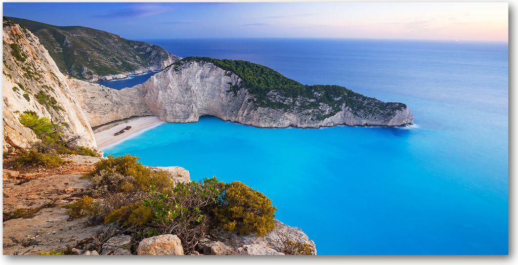 Tulup Glas-Bild -140x70- Wandkunst Dekorative Wand für Küche & Wohnzimmer - Landschaften - Zakynthos - Blau