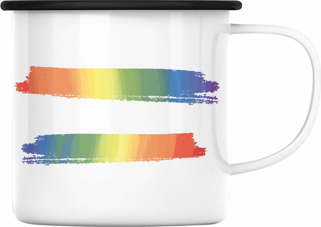 Trendation - Regenbogen Emaille Tasse Geschenk LGBT Schwule Lesben Transgender Grafik Pride (Schwarz)