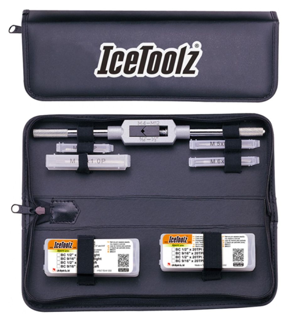 IceToolz Xpert Gewindebohrer Set Fahrrad Werkzeug Set Pedalgewinde Bohrer mit Windeisen im Etui Fahrradwerkzeug