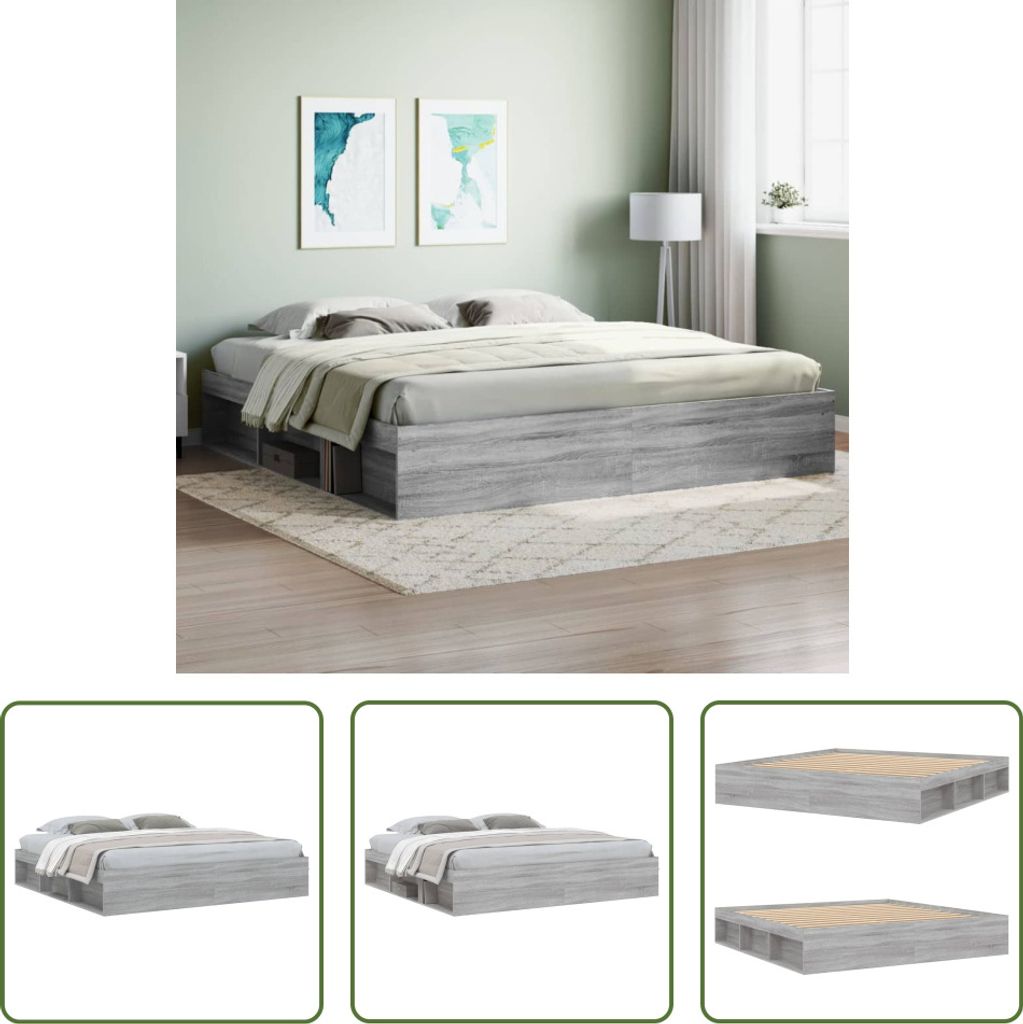 The Living Store Bettgestell Grau Sonoma 200x200 cm
