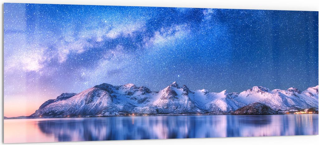 DEQORI Küchenrückwand Glas 125x50 cm 'Galaxis über Fjord' Spritzschutz Bad Rückwand