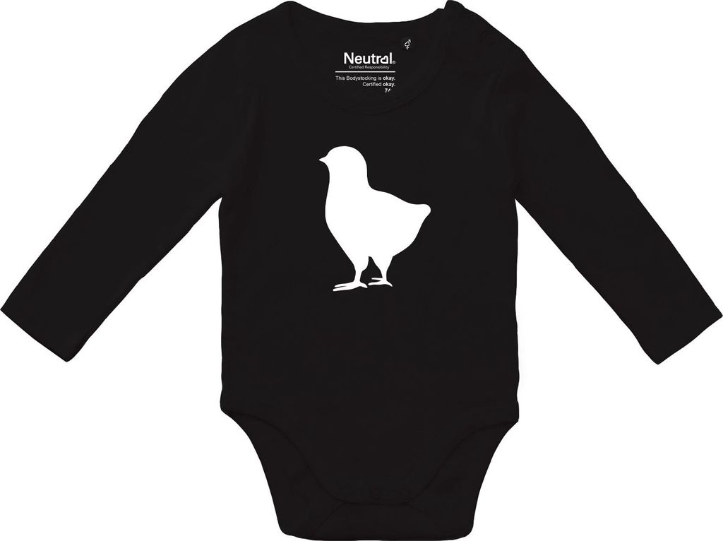 Huuraa Baby Body Küken Silhouette 62 Black Baumwolle Fairtrade Langarmbody Geschenkidee